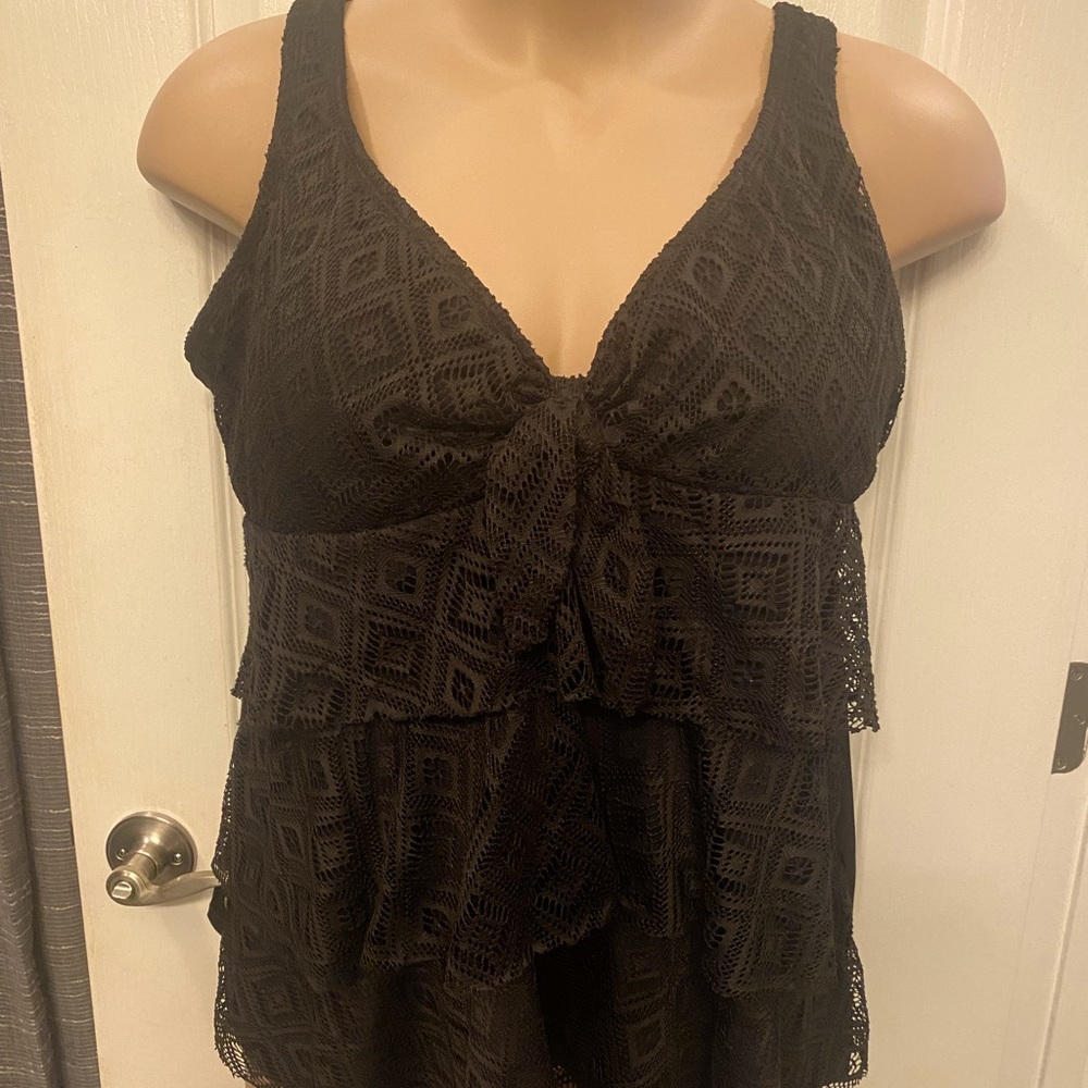 Ruffled Black Tankini Top